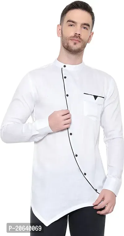 Comfortable White Cotton Blend Long Sleeves Casual Shirt For Men