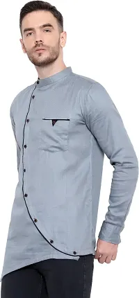 Comfortable Grey Cotton Blend Long Sleeves Casual Shirt For Men-thumb2