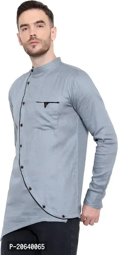Comfortable Grey Cotton Blend Long Sleeves Casual Shirt For Men-thumb3