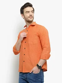 Comfortable Orange Cotton Blend Three-Quarter Sleeves Casual Shirt For Men-thumb2