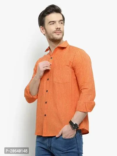 Comfortable Orange Cotton Blend Three-Quarter Sleeves Casual Shirt For Men-thumb3