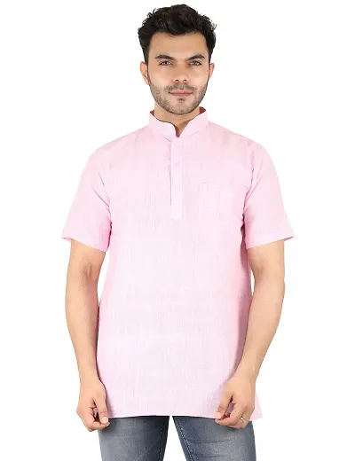 LatestPlus Men's Blend Fabric Solid Half Sleeve Short Kurta | LPA-SKLB-P