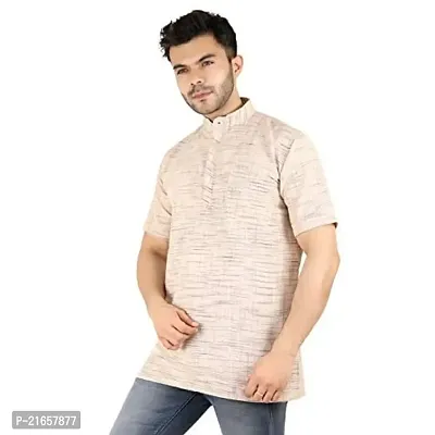 LatestPlus Apparel Cotton Blend Fabric Solid Short Sleeve Kurta for Men |Beige, Size: 2XL-thumb2