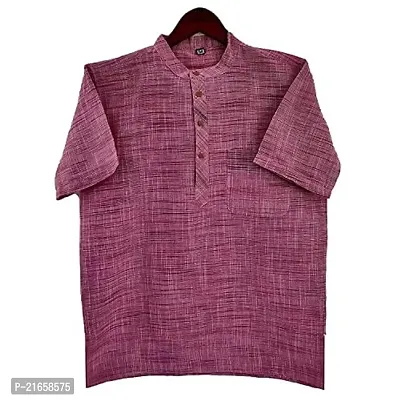 LatestPlus Apparel Cotton Blend Fabric Solid Short Sleeve Men Kurtas |Pink, Size: L