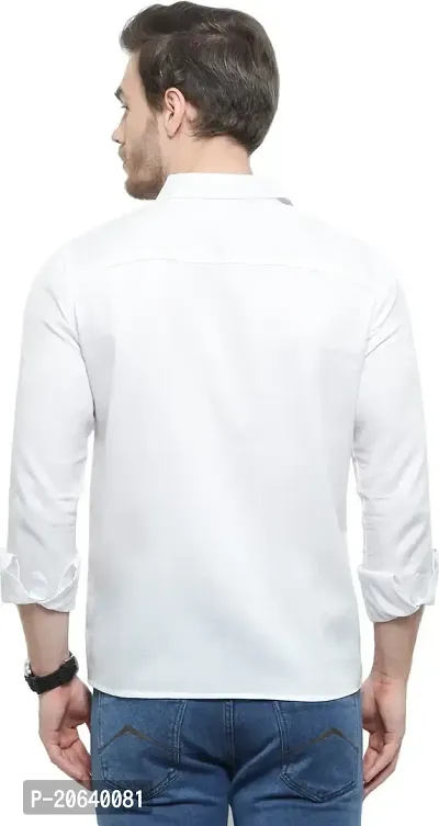 Comfortable White Cotton Spandex Long Sleeves Casual Shirt For Men-thumb2