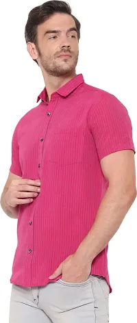 Comfortable Pink Cotton Blend Short Sleeves Casual Shirt For Men-thumb2