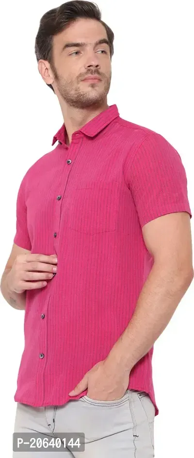 Comfortable Pink Cotton Blend Short Sleeves Casual Shirt For Men-thumb3