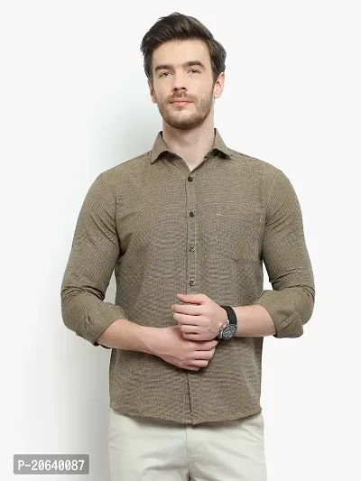 Comfortable Beige Cotton Blend Long Sleeves Casual Shirt For Men-thumb0