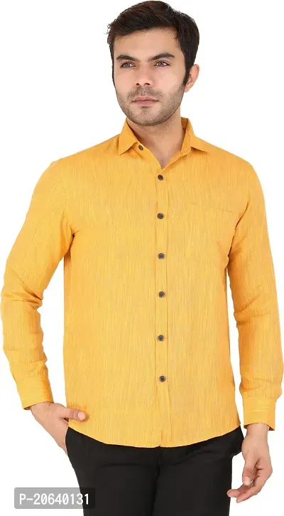 Comfortable Yellow Cotton Blend Long Sleeves Casual Shirt For Men