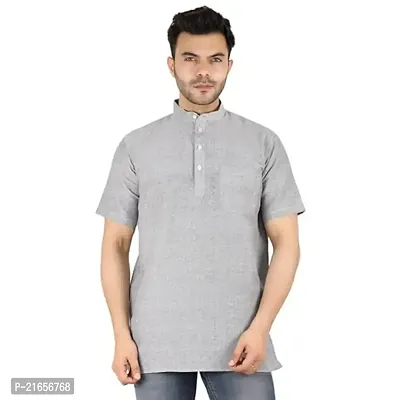 LatestPlus Men's Cotton Blend Fabric Solid Half Sleeve Short Kurta | LPA-SKLB-P