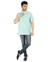 LatestPlus Men's Cotton Blend Fabric Solid Half Sleeve Short Kurta | LPA-SKLB-P-thumb2