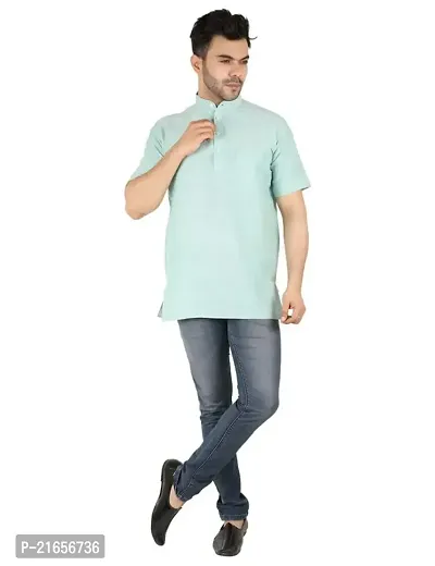 LatestPlus Men's Cotton Blend Fabric Solid Half Sleeve Short Kurta | LPA-SKLB-P-thumb3