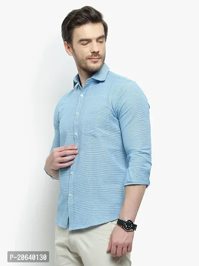 Comfortable Blue Cotton Blend Long Sleeves Casual Shirt For Men-thumb3