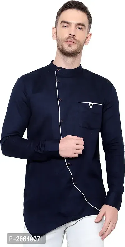 Comfortable Blue Cotton Blend Long Sleeves Casual Shirt For Men