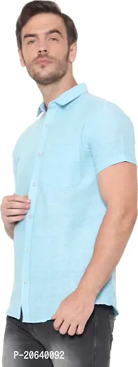 Comfortable Blue Cotton Blend Short Sleeves Casual Shirt For Men