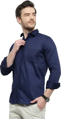 Comfortable Blue Cotton Spandex Long Sleeves Casual Shirt For Men-thumb2