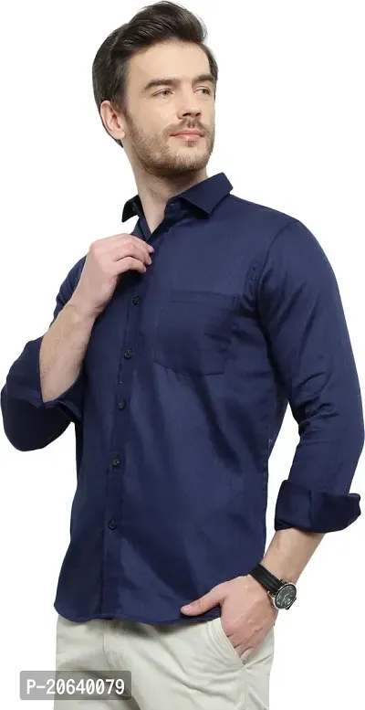 Comfortable Blue Cotton Spandex Long Sleeves Casual Shirt For Men-thumb3