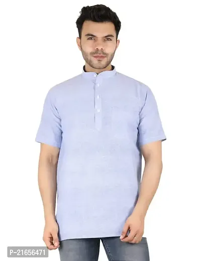 LatestPlus Men's Cotton Blend Fabric Solid Half Sleeve Short Kurta | LPA-SKLB-P