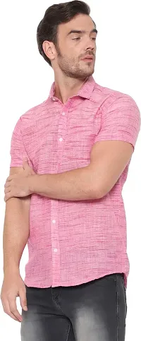 Comfortable Pink Cotton Blend Short Sleeves Casual Shirt For Men-thumb2
