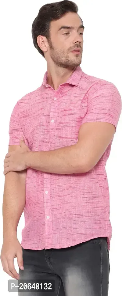 Comfortable Pink Cotton Blend Short Sleeves Casual Shirt For Men-thumb3
