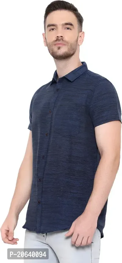 Comfortable Blue Cotton Blend Short Sleeves Casual Shirt For Men-thumb3