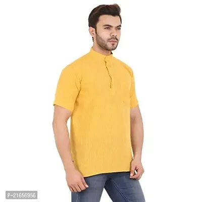 LatestPlus Black Striped Men's Kurta (Small, Yellow)-thumb3