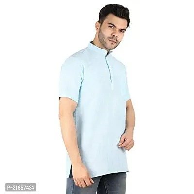 LatestPlus Apparel Cotton Blend Fabric Solid Short Sleeve Men Kurta |Blue, Size: M-thumb3