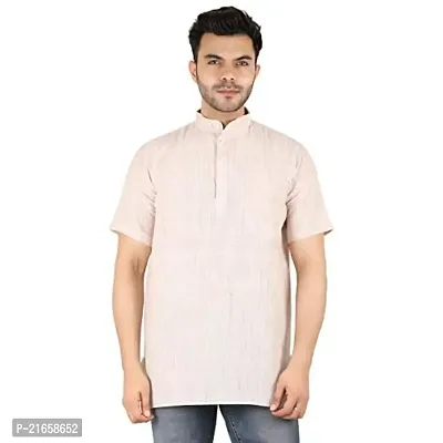 LatestPlus Apparel Cotton Blend Fabric Solid Short Sleeve Men Kurta |Beige, Size: L