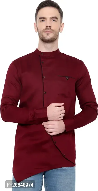 Comfortable Maroon Cotton Blend Long Sleeves Casual Shirt For Men-thumb0