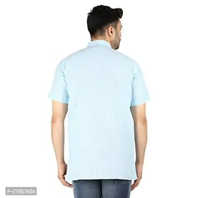 LatestPlus Apparel Cotton Blend Fabric Solid Short Sleeve Men Kurta |Blue, Size: M-thumb4