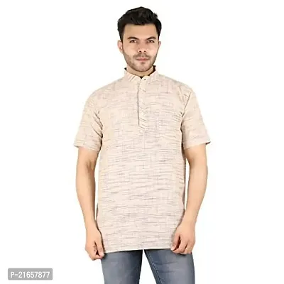 LatestPlus Apparel Cotton Blend Fabric Solid Short Sleeve Kurta for Men |Beige, Size: 2XL