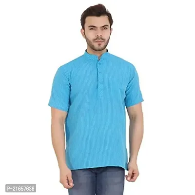 LatestPlus Black Striped Men's Kurta (Small, Light Blue)