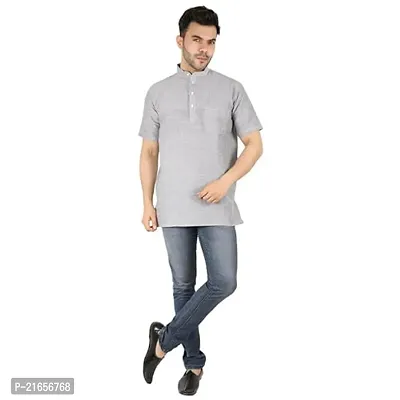 LatestPlus Men's Cotton Blend Fabric Solid Half Sleeve Short Kurta | LPA-SKLB-P-thumb3