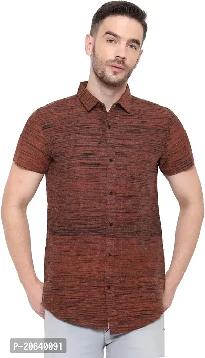 Comfortable Brown Cotton Blend Short Sleeves Casual Shirt For Men