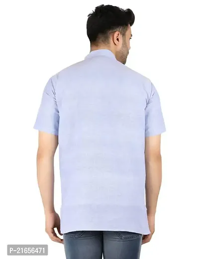 LatestPlus Men's Cotton Blend Fabric Solid Half Sleeve Short Kurta | LPA-SKLB-P-thumb2