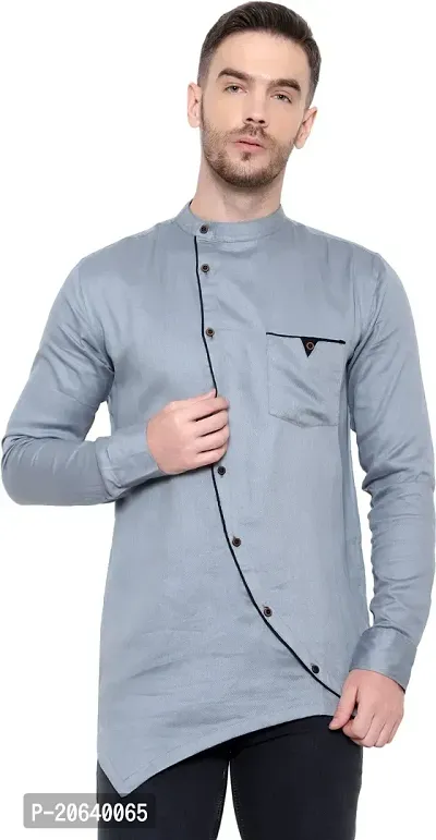 Comfortable Grey Cotton Blend Long Sleeves Casual Shirt For Men-thumb0