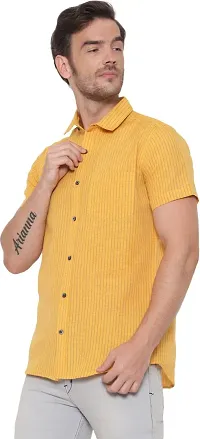 Comfortable Yellow Cotton Blend Short Sleeves Casual Shirt For Men-thumb2