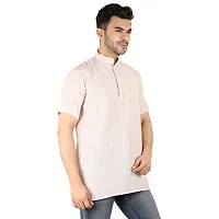 LatestPlus Apparel Cotton Blend Fabric Solid Short Sleeve Men Kurta |Beige, Size: L-thumb2