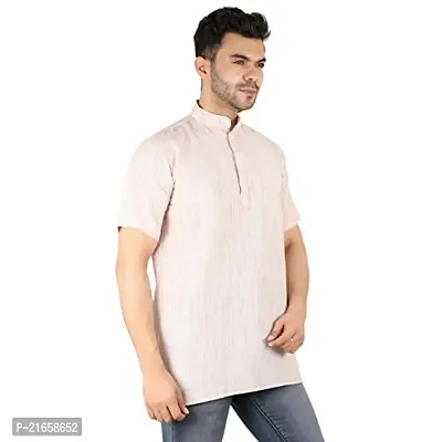 LatestPlus Apparel Cotton Blend Fabric Solid Short Sleeve Men Kurta |Beige, Size: L-thumb3