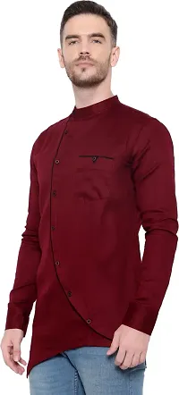 Comfortable Maroon Cotton Blend Long Sleeves Casual Shirt For Men-thumb2