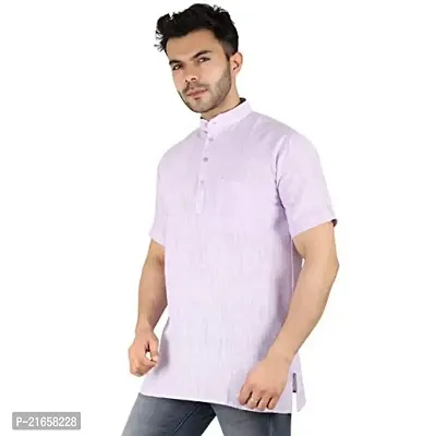 LatestPlus Apparel Cotton Blend Fabric Solid Short Sleeve Men Kurta |Purple, Size: 3XL-thumb2