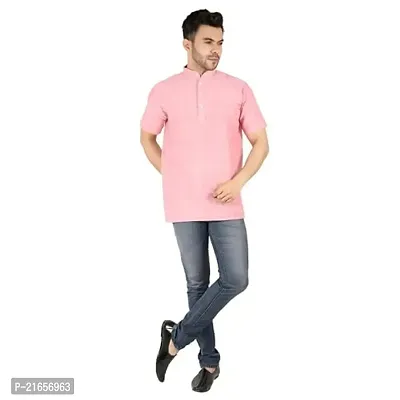 LatestPlus Men's Cotton Blend Fabric Solid Half Sleeve Short Kurta | LPA-SKLB-P-thumb3