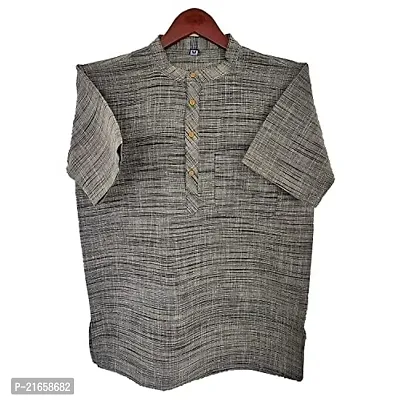 LatestPlus Apparel Cotton Blend Fabric Solid Short Sleeve Men Kurtas |Grey, Size: 3XL