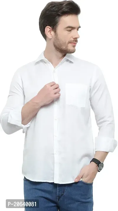 Comfortable White Cotton Spandex Long Sleeves Casual Shirt For Men-thumb0