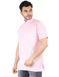 LatestPlus Apparel Cotton Blend Fabric Solid Short Sleeve Men Kurta |Pink, Size: XL-thumb1