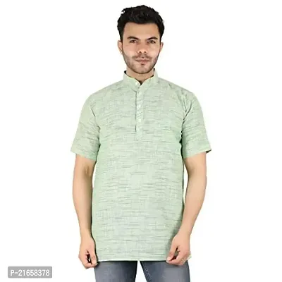 LatestPlus Apparel Cotton Blend Fabric Solid Short Sleeve Kurta for Men |Green, Size: 2XL