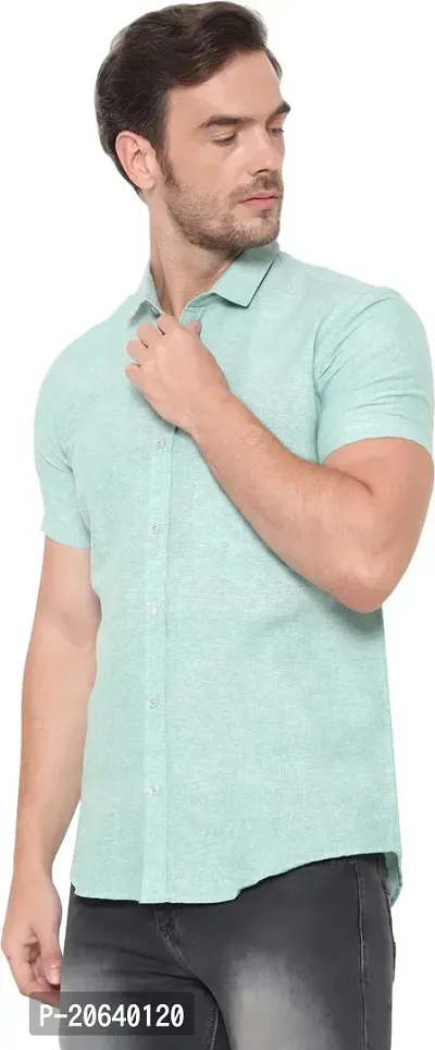 Comfortable Green Cotton Blend Short Sleeves Casual Shirt For Men