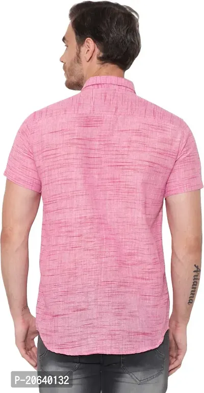 Comfortable Pink Cotton Blend Short Sleeves Casual Shirt For Men-thumb2