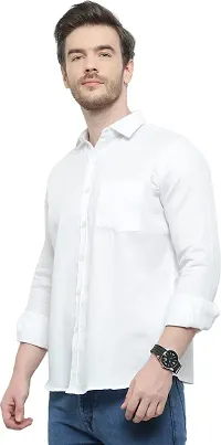 Comfortable White Cotton Spandex Long Sleeves Casual Shirt For Men-thumb2