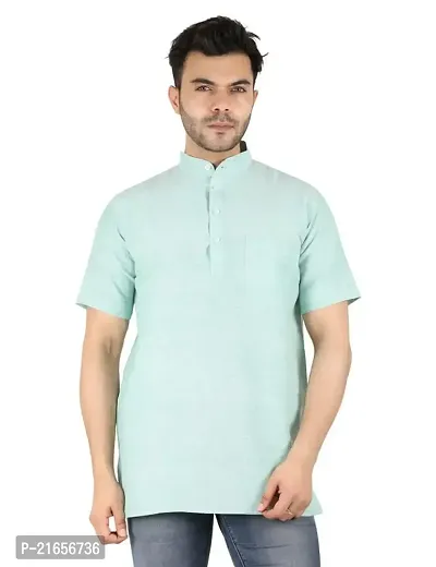 LatestPlus Men's Cotton Blend Fabric Solid Half Sleeve Short Kurta | LPA-SKLB-P